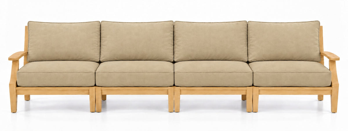 Mila Teak Outdoor 4-Seat Sofa in Sunbrella 48019 Spectrum Sand | Jr's Patio San Diego