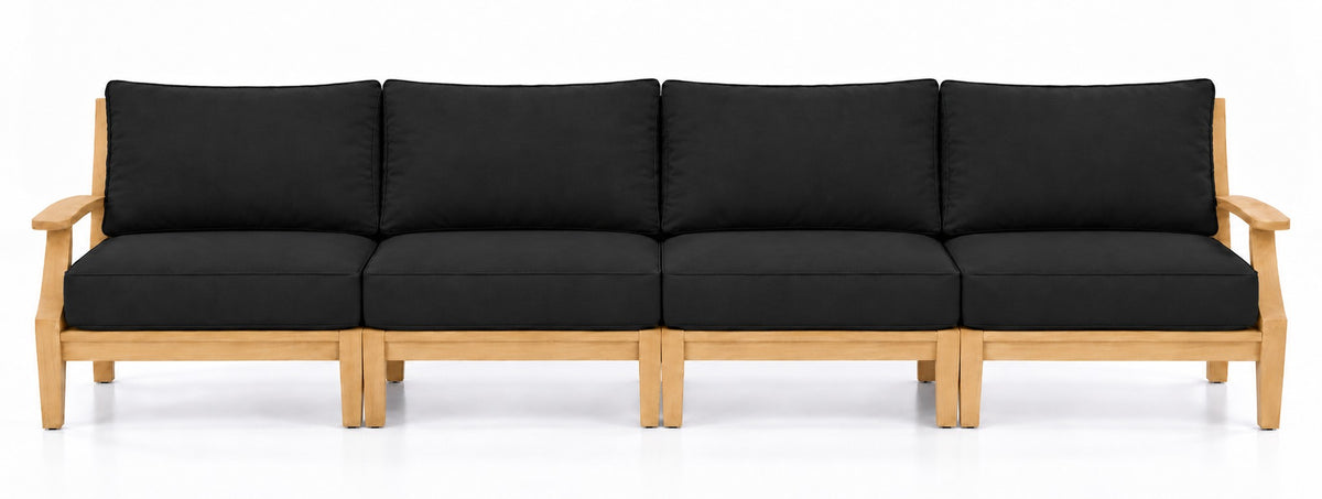 Mila Teak Outdoor 4-Seat Sofa in Sunbrella 5408 Canvas Black | Jr's Patio San Diego
