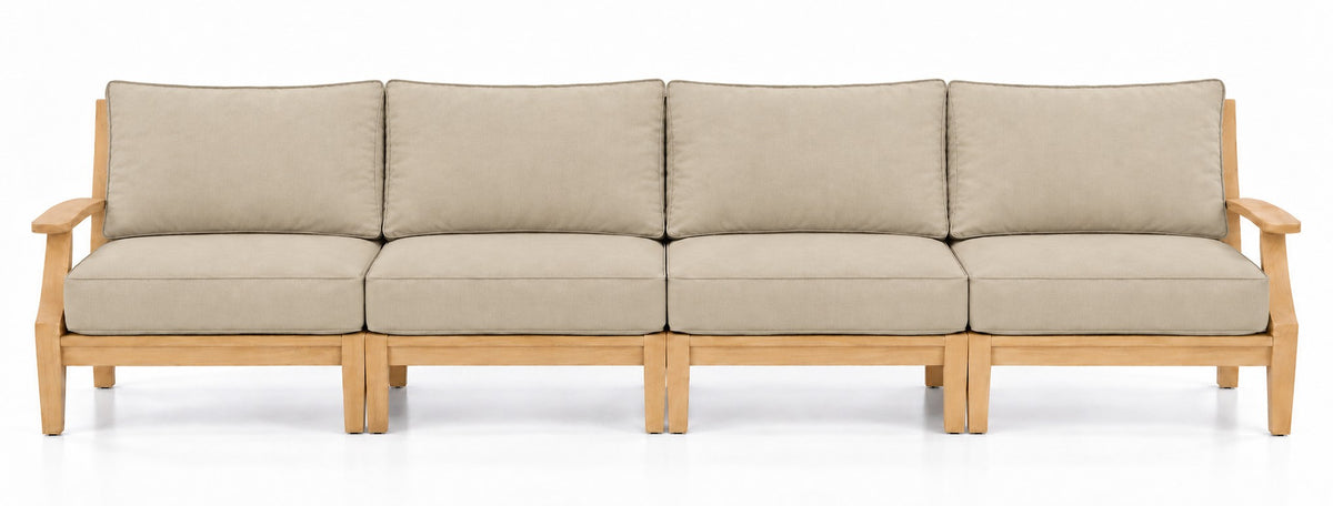 Mila Teak Outdoor 4-Seat Sofa in Sunbrella 5492 Canvas Flax | Jr's Patio San Diego