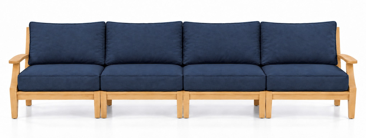 Mila Teak Outdoor 4-Seat Sofa in Sunbrella 48080 Spectrum Indigo | Jr's Patio San Diego