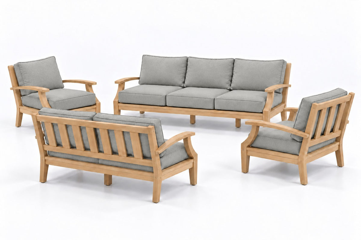 Mila Teak Outdoor Sofa & Loveseat Conversation Set – 4 Piece in Sunbrella 5402 Canvas Granite | Jr's Patio San Diego