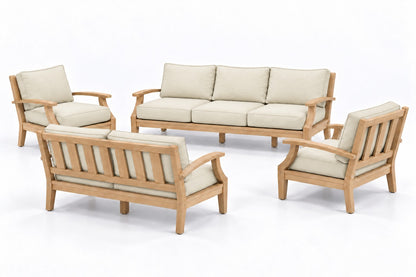 Mila Teak Outdoor Sofa & Loveseat Conversation Set – 4 Piece in Sunbrella 5453 Canvas Canvas | Jr's Patio San Diego