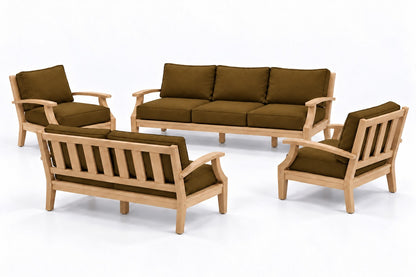 Mila Teak Outdoor Sofa & Loveseat Conversation Set – 4 Piece in Sunbrella 5488 Canvas Teak | Jr's Patio San Diego