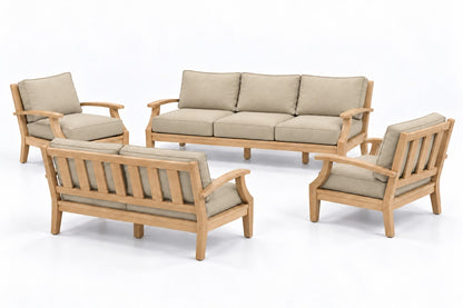 Mila Teak Outdoor Sofa & Loveseat Conversation Set – 4 Piece in Sunbrella 5492 Canvas Flax | Jr's Patio San Diego