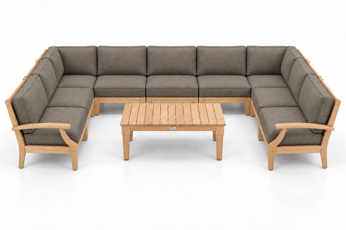 Mila Teak Outdoor U-Shape Sectional – 10 Piece in Sunbrella 40432 Cast Shale | Jr's Patio San Diego