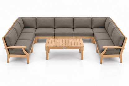 Mila Teak Outdoor U-Shape Sectional – 10 Piece in Sunbrella 40432 Cast Shale | Jr's Patio San Diego