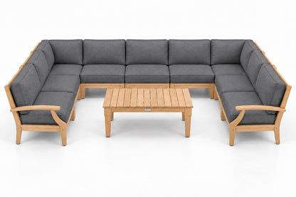 Mila Teak Outdoor U-Shape Sectional – 10 Piece in Sunbrella 40434 Cast Slate | Jr's Patio San Diego