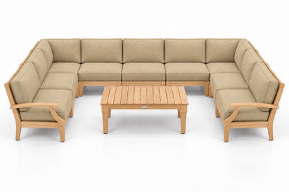 Mila Teak Outdoor U-Shape Sectional – 10 Piece in Sunbrella 48019 Spectrum Sand | Jr's Patio San Diego