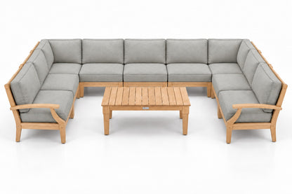 Mila Teak Outdoor U-Shape Sectional – 10 Piece in Sunbrella 5402 Canvas Granite | Jr's Patio San Diego