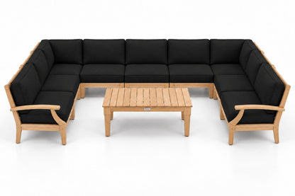 Mila Teak Outdoor U-Shape Sectional – 10 Piece in Sunbrella 5408 Canvas Black | Jr's Patio San Diego