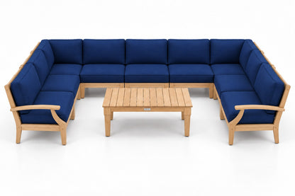 Mila Teak Outdoor U-Shape Sectional – 10 Piece in Sunbrella 5439 Canvas Navy | Jr's Patio San Diego