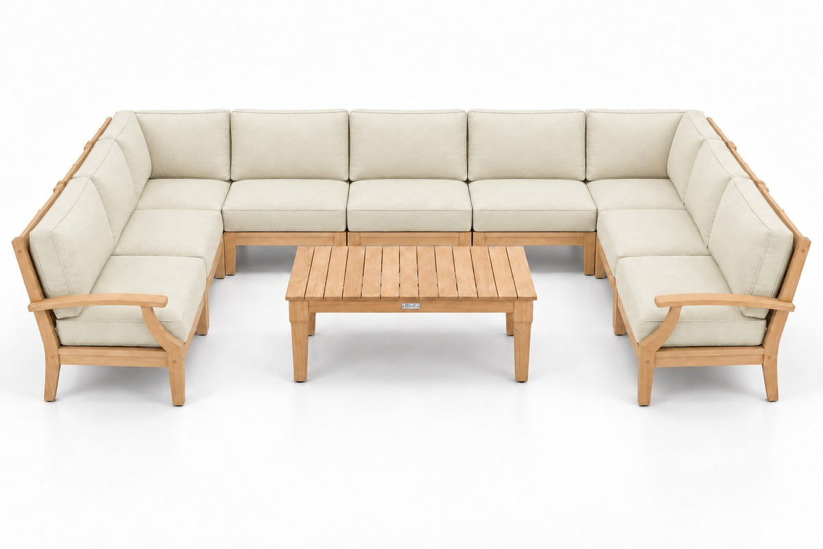 Mila Teak Outdoor U-Shape Sectional – 10 Piece in Sunbrella 5453 Canvas Canvas | Jr's Patio San Diego