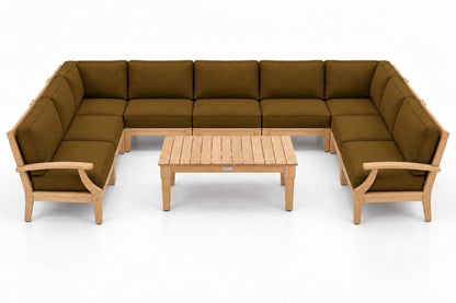 Mila Teak Outdoor U-Shape Sectional – 10 Piece in Sunbrella 5488 Canvas Teak | Jr's Patio San Diego