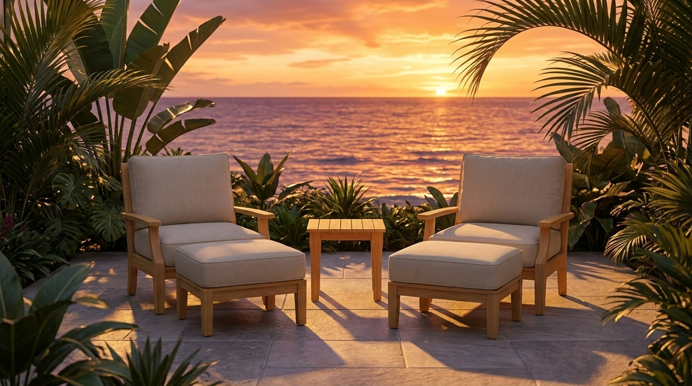 Mila Teak Outdoor Chair Lounge Set – 5 Piece lifestyle