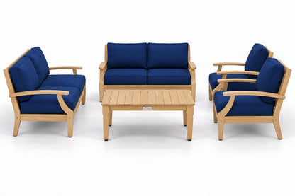 Mila Teak Outdoor Sofa Conversation Set – 5 Piece in Sunbrella 5439 Canvas Navy | Jr's Patio San Diego
