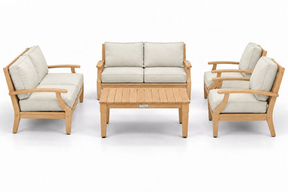 Mila Teak Outdoor Sofa Conversation Set – 5 Piece in Sunbrella 5453 Canvas Canvas | Jr's Patio San Diego