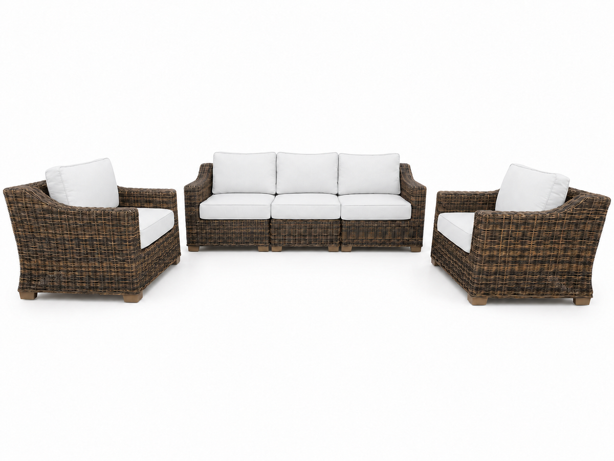 Seacoast – Outdoor Sofa Set in brown wicker, Olefin White