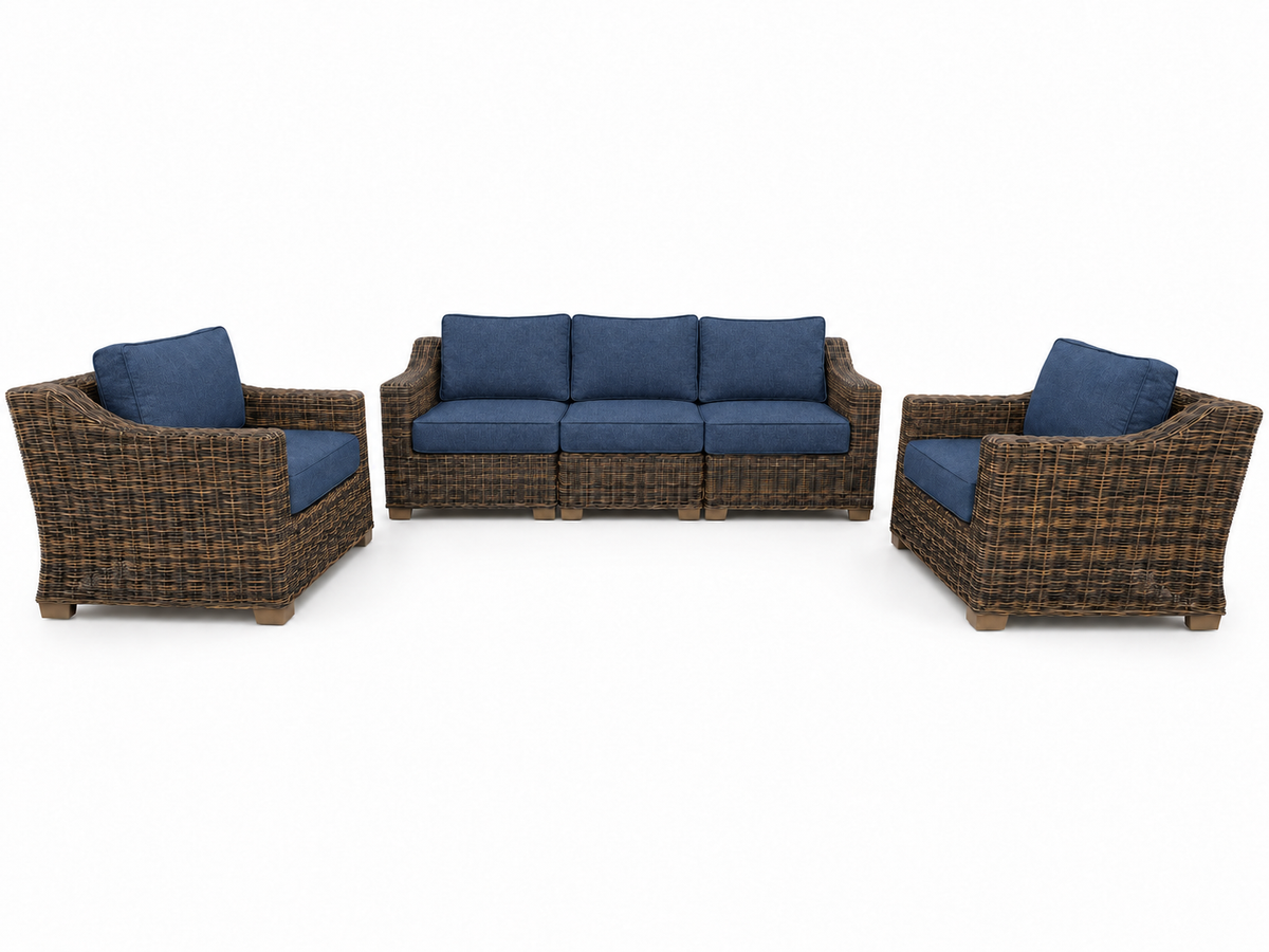 Seacoast – Outdoor Sofa Set in brown wicker, Spectrum Indigo (48080)