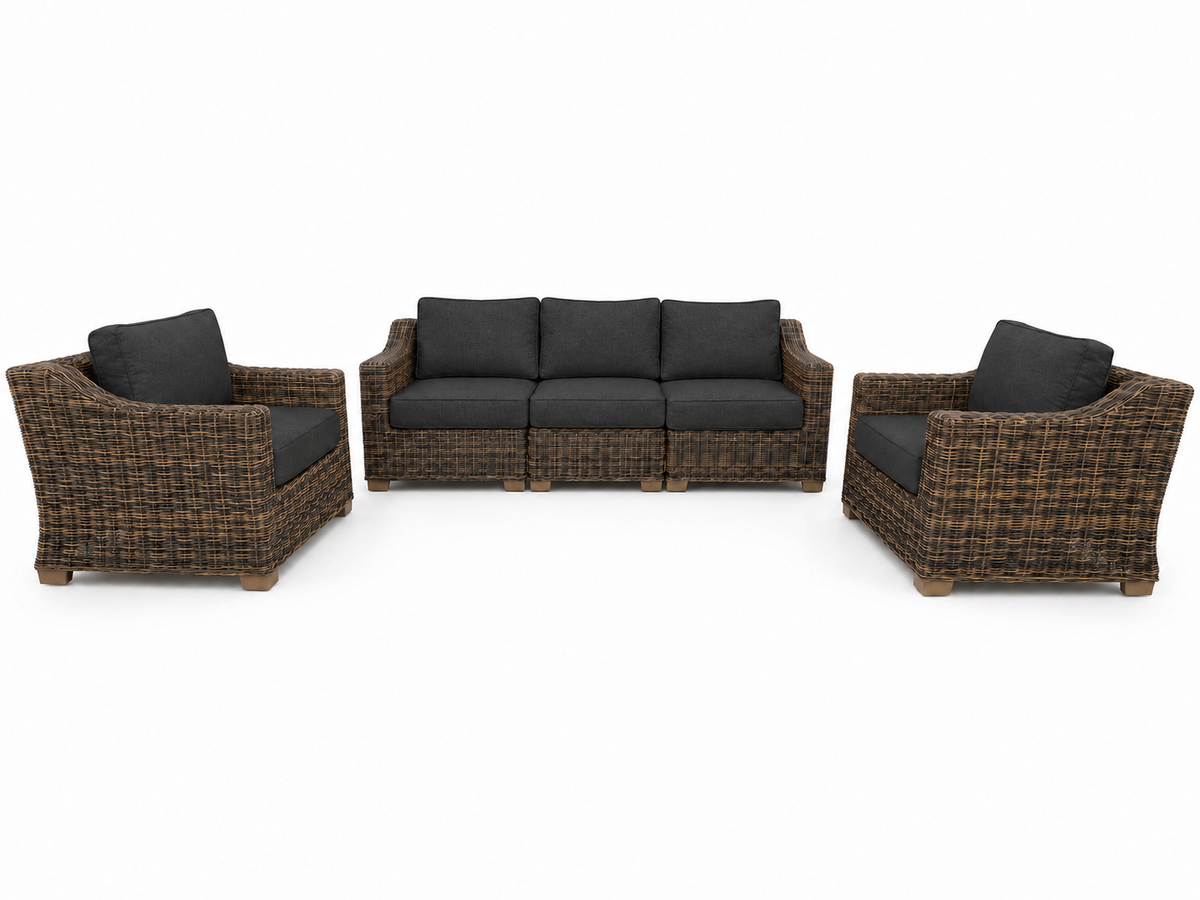 Seacoast – Outdoor Sofa Set in brown wicker, Canvas Black (5408)