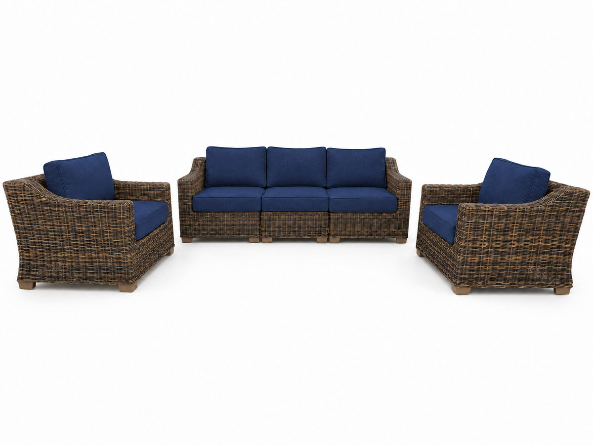 Seacoast – Outdoor Sofa Set in brown wicker, Canvas Navy (5439)