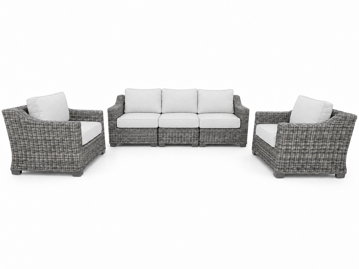 Seacoast – Outdoor Sofa Set in gray wicker, Olefin White