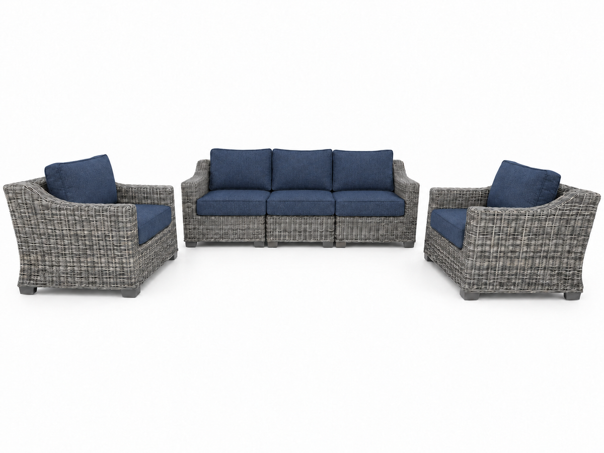 Seacoast – Outdoor Sofa Set in gray wicker, Spectrum Indigo (48080)