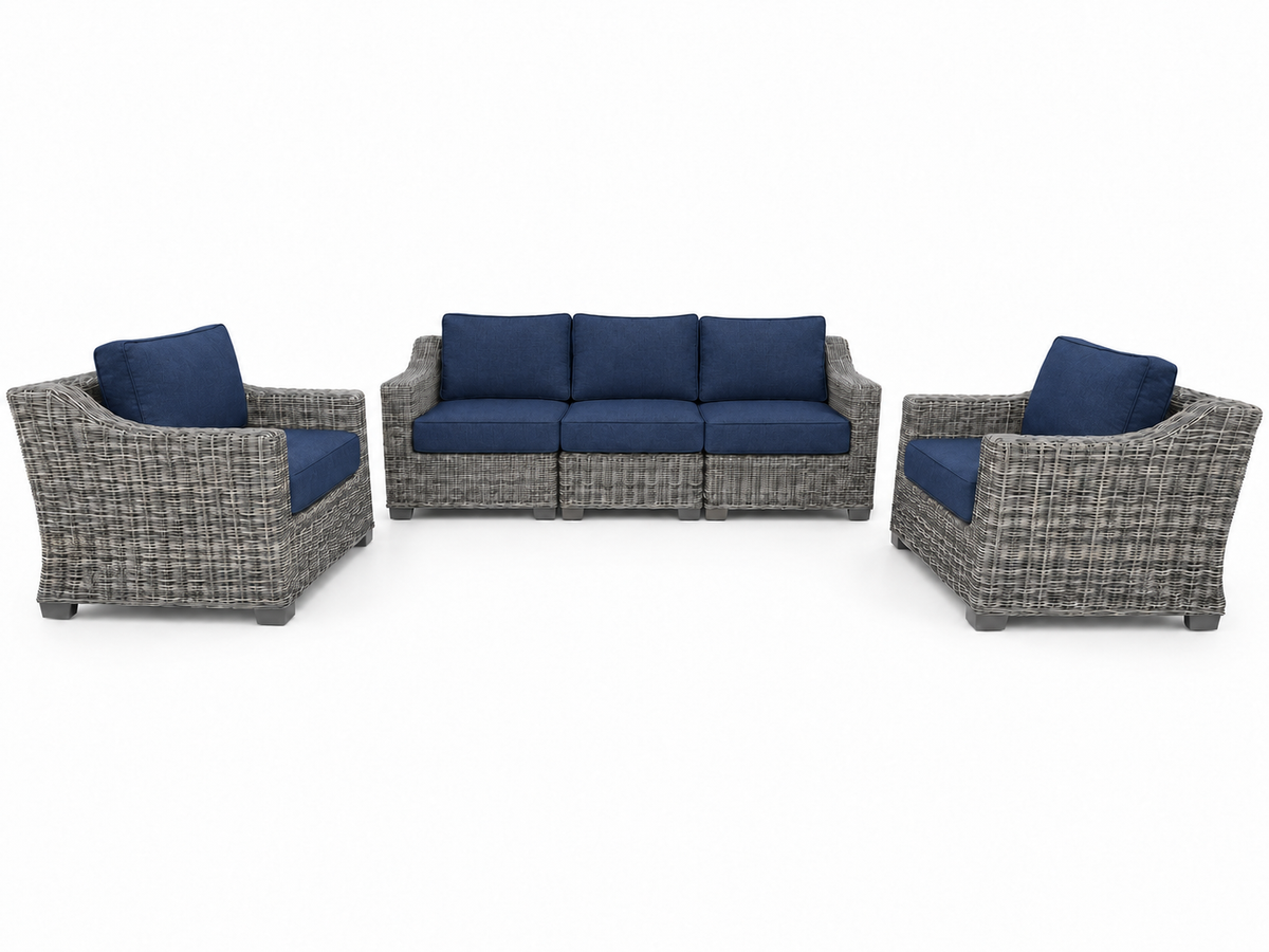 Seacoast – Outdoor Sofa Set in gray wicker, Canvas Navy (5439)