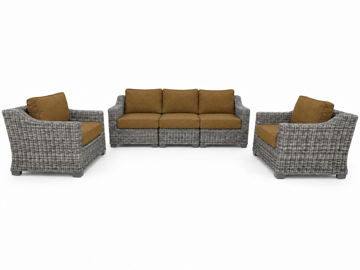 Seacoast – Outdoor Sofa Set in gray wicker, Canvas Teak (5488)