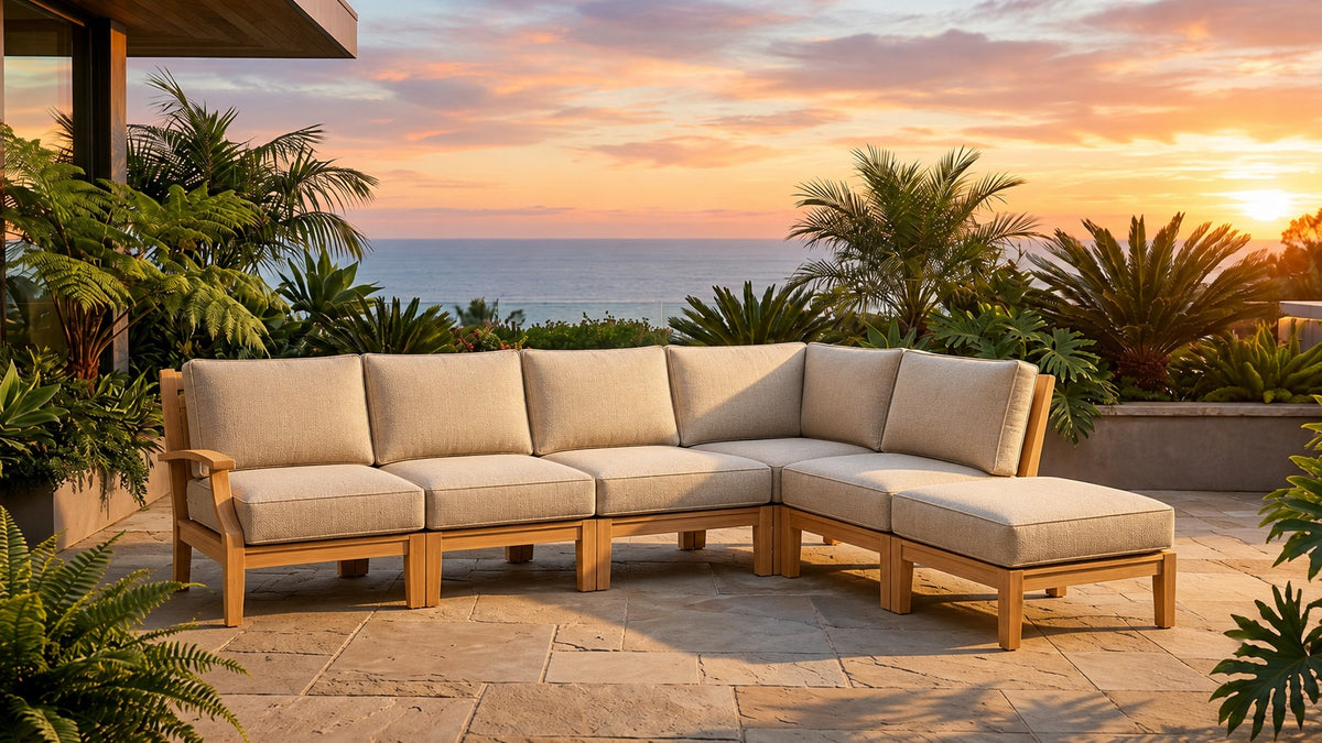 Mila Teak Outdoor Right-Arm Sectional Set – 6 Piece - Lifestyle - Jrs Patio San Diego