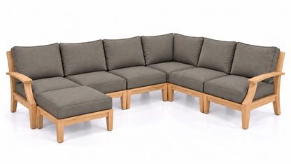 Mila Teak Outdoor U-Shape Sectional – 7 Piece in Sunbrella 40432 Cast Shale | Jr's Patio San Diego