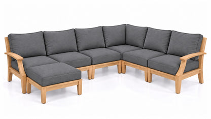 Mila Teak Outdoor U-Shape Sectional – 7 Piece in Sunbrella 40434 Cast Slate | Jr's Patio San Diego