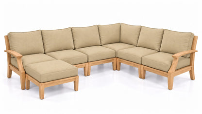 Mila Teak Outdoor U-Shape Sectional – 7 Piece in Sunbrella 48019 Spectrum Sand | Jr's Patio San Diego
