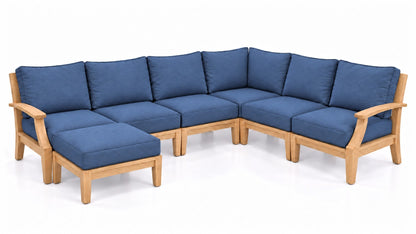 Mila Teak Outdoor U-Shape Sectional – 7 Piece in Sunbrella 48080 Spectrum Indigo | Jr's Patio San Diego