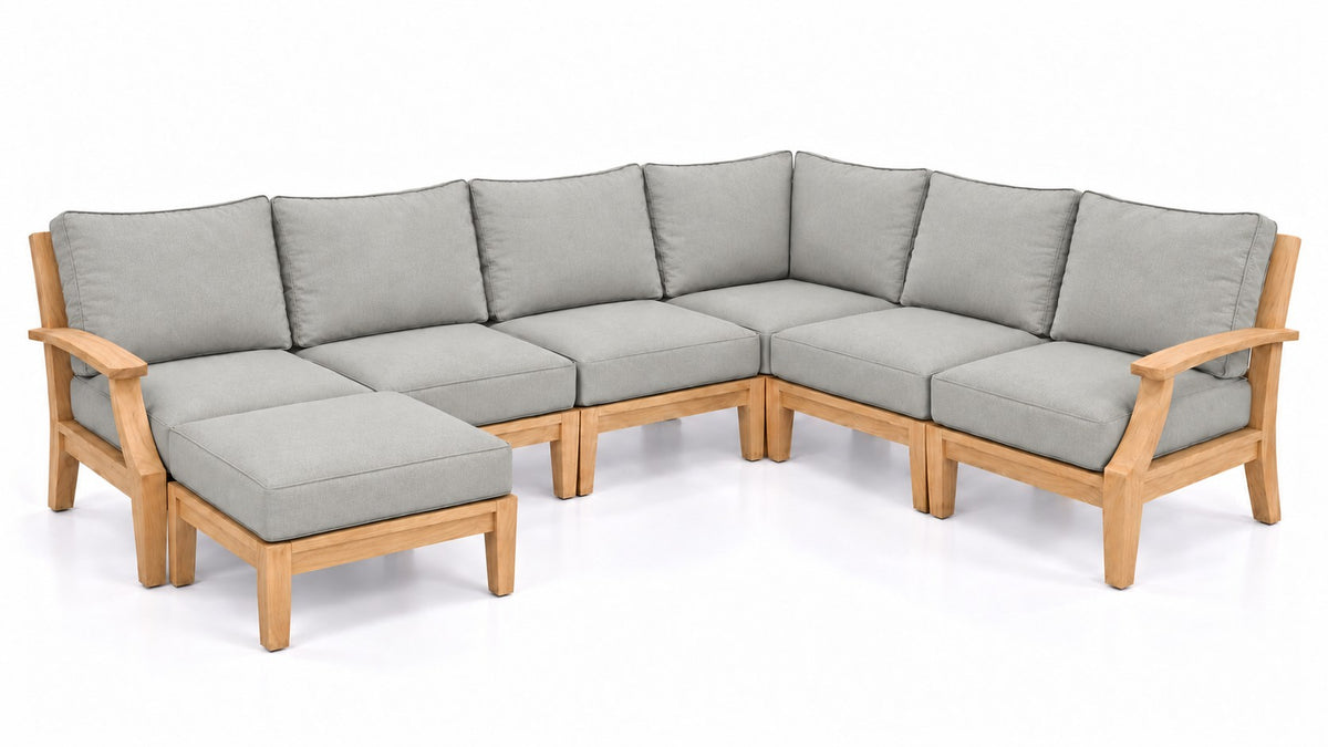 Mila Teak Outdoor U-Shape Sectional – 7 Piece in Sunbrella 5402 Canvas Granite | Jr's Patio San Diego