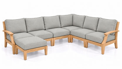 Mila Teak Outdoor U-Shape Sectional – 7 Piece in Sunbrella 5402 Canvas Granite | Jr's Patio San Diego