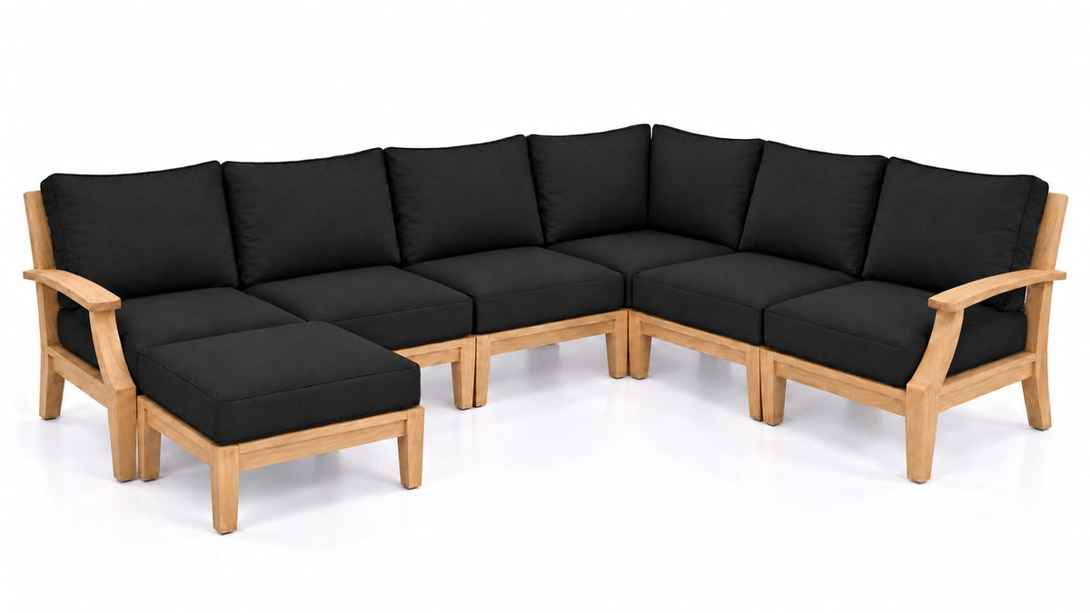Mila Teak Outdoor U-Shape Sectional – 7 Piece in Sunbrella 5408 Canvas Black | Jr's Patio San Diego