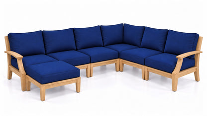 Mila Teak Outdoor U-Shape Sectional – 7 Piece in Sunbrella 5439 Canvas Navy | Jr's Patio San Diego