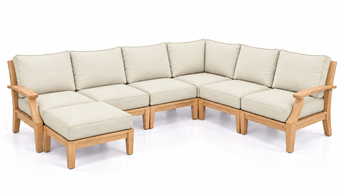 Mila Teak Outdoor U-Shape Sectional – 7 Piece in Sunbrella 5453 Canvas Canvas | Jr's Patio San Diego