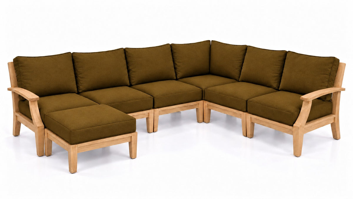 Mila Teak Outdoor U-Shape Sectional – 7 Piece in Sunbrella 5488 Canvas Teak | Jr's Patio San Diego