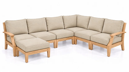 Mila Teak Outdoor U-Shape Sectional – 7 Piece in Sunbrella 5492 Canvas Flax | Jr's Patio San Diego