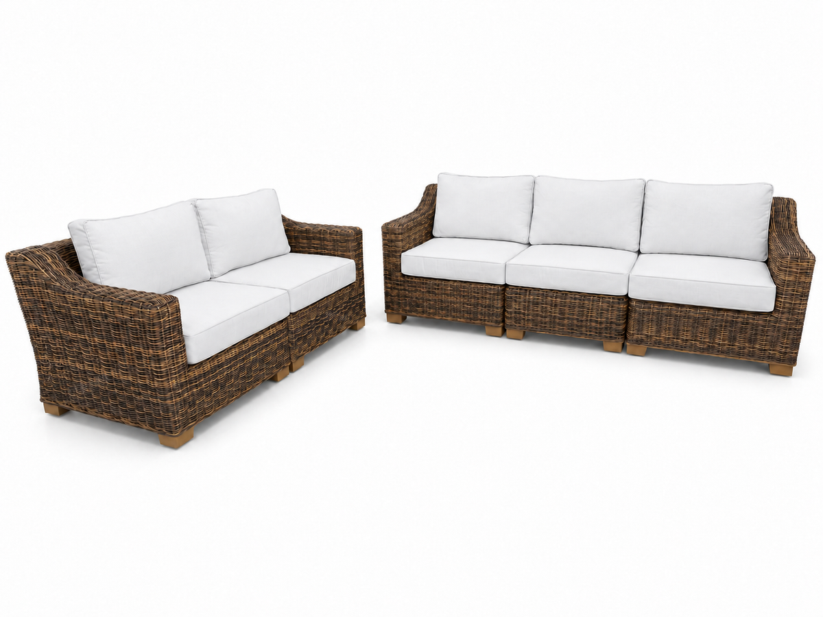 Seacoast – Sofa/Loveseat in brown wicker, Olefin White