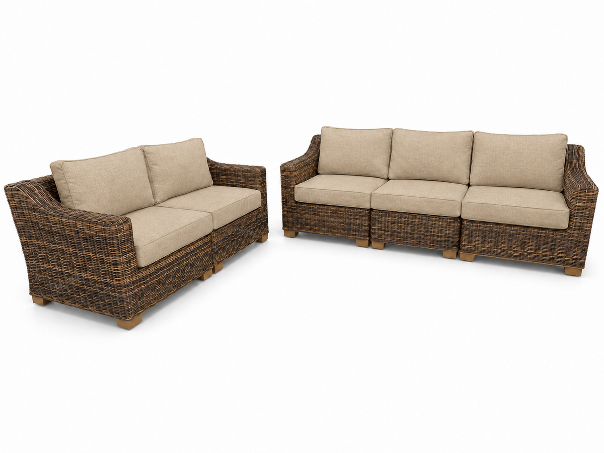 Seacoast – Sofa/Loveseat in brown wicker, Spectrum Sand (48019)