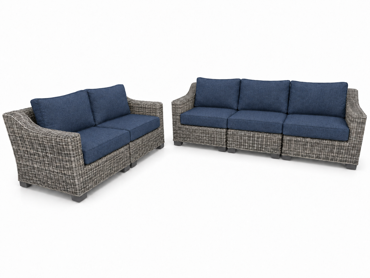 Seacoast – Sofa/Loveseat in gray wicker, Spectrum Indigo (48080)