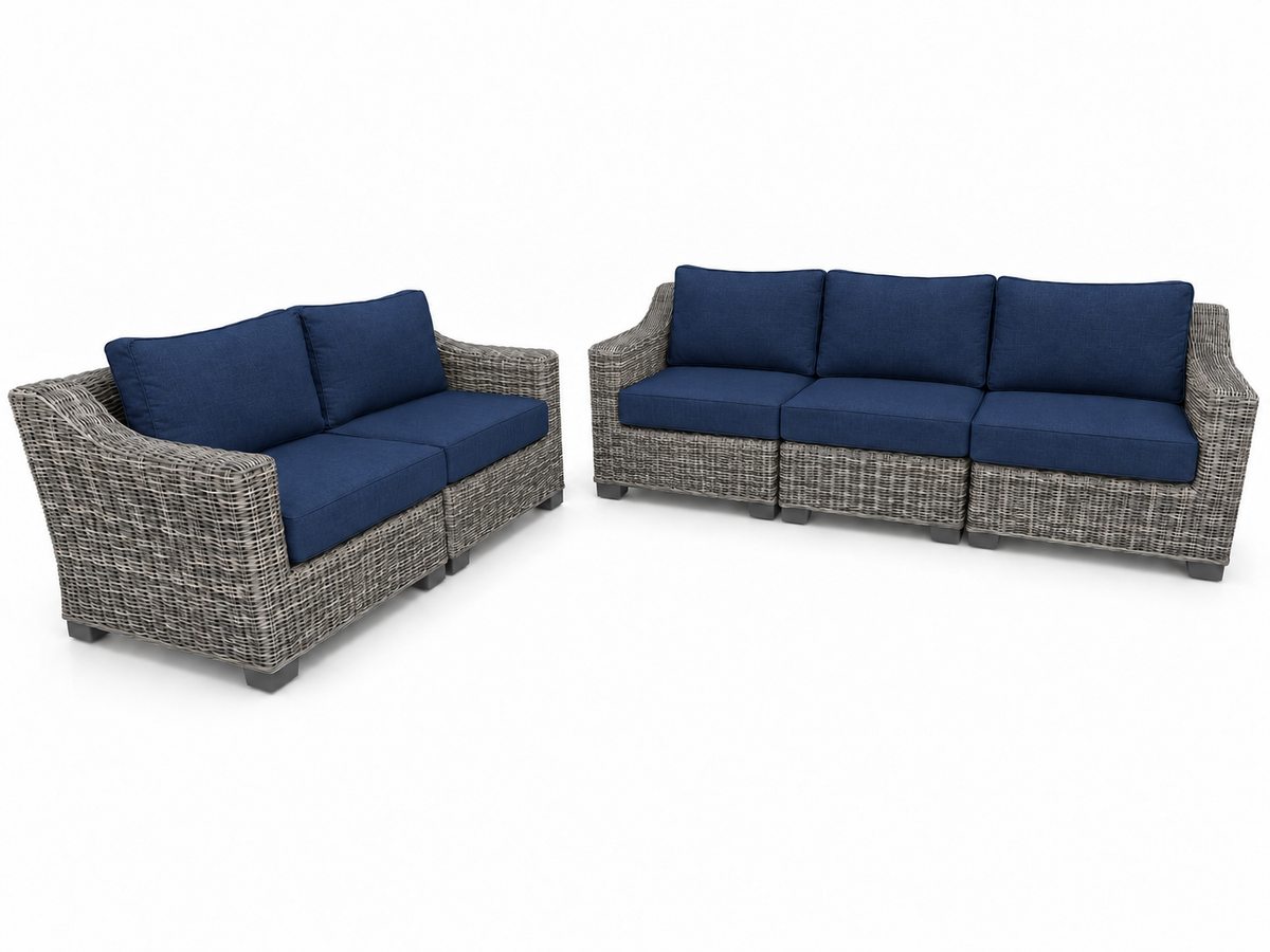 Seacoast – Sofa/Loveseat in gray wicker, Canvas Navy (5439)