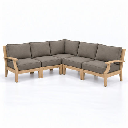 Mila Teak Outdoor Corner Sectional Set – 5 Piece in Sunbrella 40432 Cast Shale | Jr's Patio San Diego