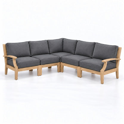 Mila Teak Outdoor Corner Sectional Set – 5 Piece in Sunbrella 40434 Cast Slate | Jr's Patio San Diego