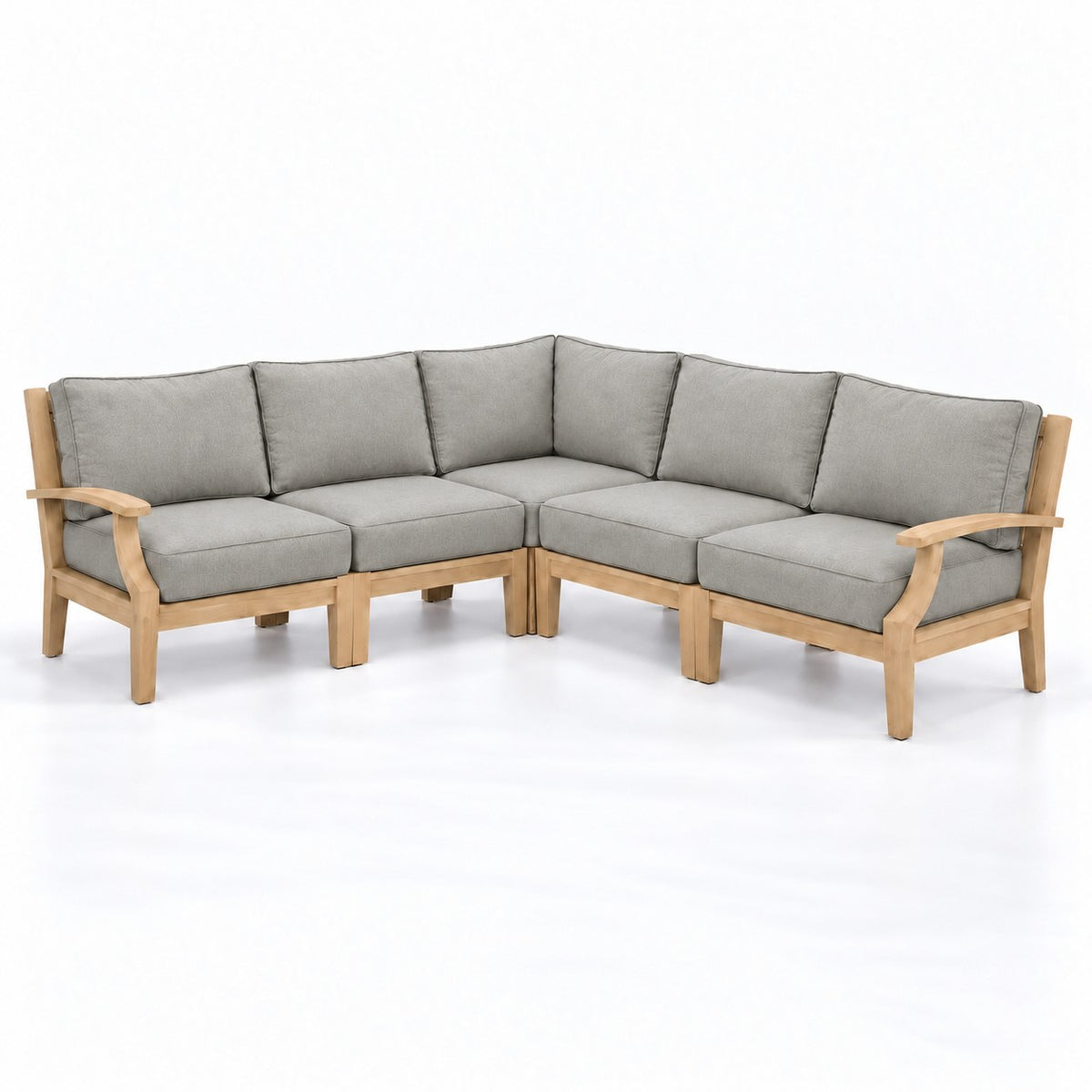 Mila Teak Outdoor Corner Sectional Set – 5 Piece in Sunbrella 5402 Canvas Granite | Jr's Patio San Diego