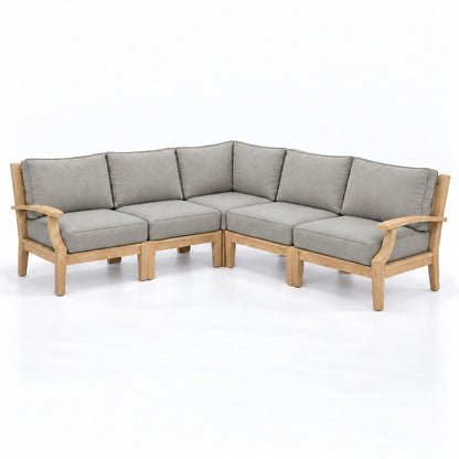 Mila Teak Outdoor Corner Sectional Set – 5 Piece in Sunbrella 5402 Canvas Granite | Jr's Patio San Diego