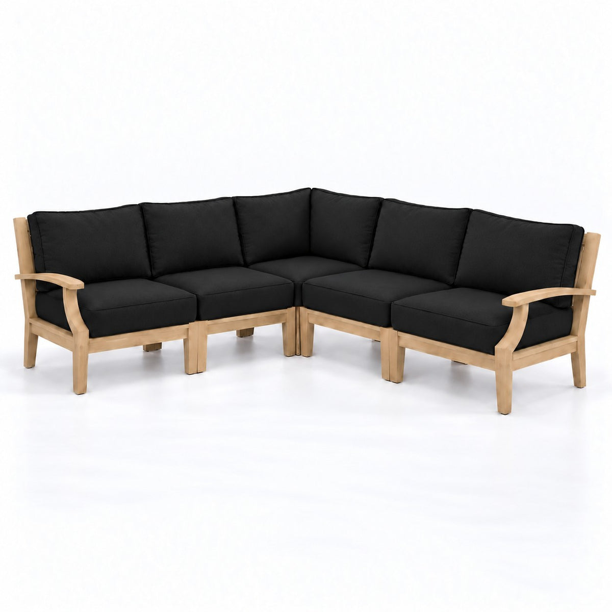 Mila Teak Outdoor Corner Sectional Set – 5 Piece in Sunbrella 5408 Canvas Black | Jr's Patio San Diego