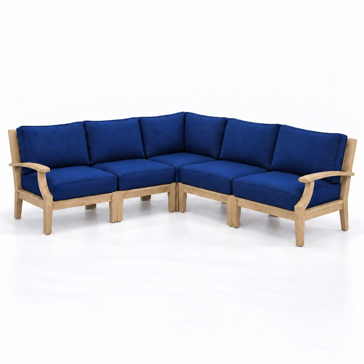 Mila Teak Outdoor Corner Sectional Set – 5 Piece in Sunbrella 5439 Canvas Navy | Jr's Patio San Diego